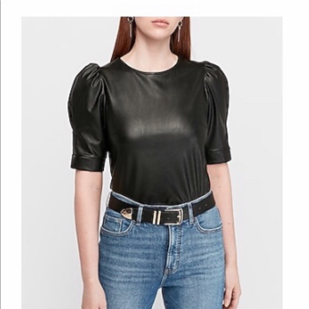🎁 NWT EXPRESS VEGAN LEATHER TOP - Picture 2 of 2